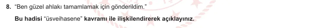 11. Sınıf Din Kültürü ve Ahlak Bilgisi 2023-2024 1. Dönem 2. Yazılı 2. Bölüm 8. Soru görseli