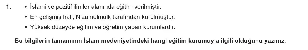 12. Sınıf Din Kültürü ve Ahlak Bilgisi 2023-2024 1. Dönem 2. Yazılı 1. Bölüm 1. Soru görseli