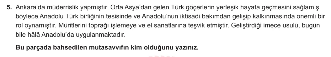 12. Sınıf Din Kültürü ve Ahlak Bilgisi 2023-2024 1. Dönem 2. Yazılı 1. Bölüm 5. Soru görseli