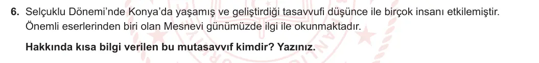 12. Sınıf Din Kültürü ve Ahlak Bilgisi 2023-2024 1. Dönem 2. Yazılı 1. Bölüm 6. Soru görseli