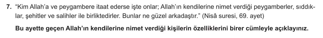12. Sınıf Din Kültürü ve Ahlak Bilgisi 2023-2024 1. Dönem 2. Yazılı 1. Bölüm 7. Soru görseli