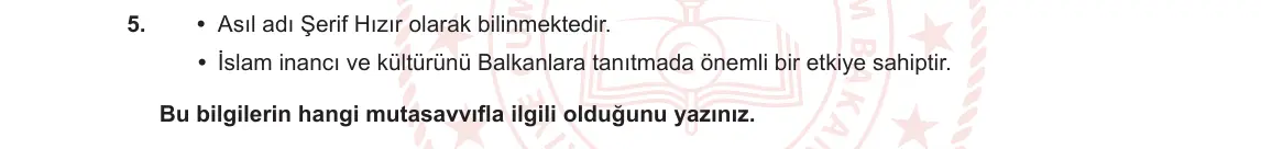 12. Sınıf Din Kültürü ve Ahlak Bilgisi 2023-2024 1. Dönem 2. Yazılı 2. Bölüm 5. Soru görseli