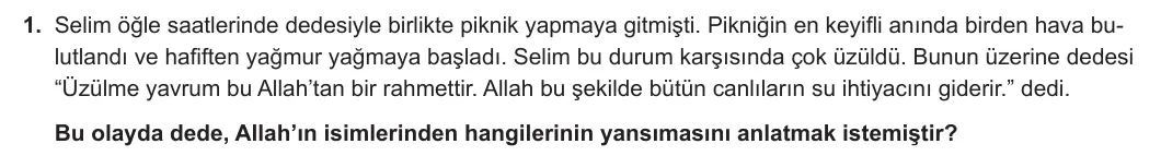 5. Sınıf Din Kültürü ve Ahlak Bilgisi 2023-2024 1. Dönem 2. Yazılı 1. Bölüm 1. Soru görseli