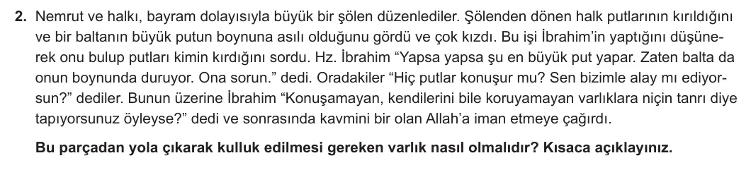 5. Sınıf Din Kültürü ve Ahlak Bilgisi 2023-2024 1. Dönem 2. Yazılı 1. Bölüm 2. Soru görseli