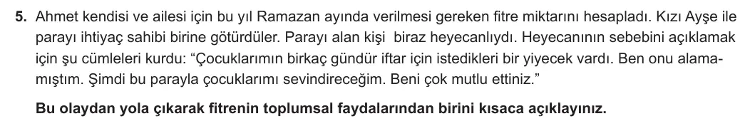 5. Sınıf Din Kültürü ve Ahlak Bilgisi 2023-2024 1. Dönem 2. Yazılı 1. Bölüm 5. Soru görseli