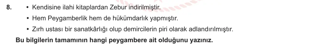 5. Sınıf Din Kültürü ve Ahlak Bilgisi 2023-2024 1. Dönem 2. Yazılı 2. Bölüm 8. Soru görseli
