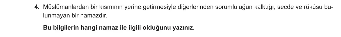6. Sınıf Din Kültürü ve Ahlak Bilgisi 2023-2024 1. Dönem 2. Yazılı 1. Bölüm 4. Soru görseli