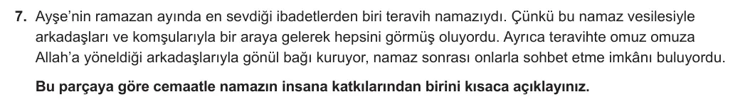 6. Sınıf Din Kültürü ve Ahlak Bilgisi 2023-2024 1. Dönem 2. Yazılı 1. Bölüm 7. Soru görseli