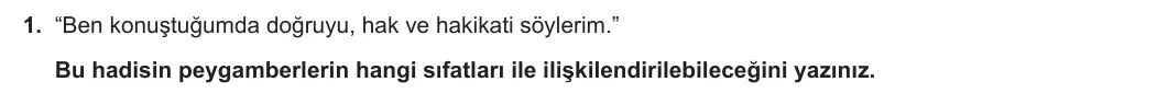 6. Sınıf Din Kültürü ve Ahlak Bilgisi 2023-2024 1. Dönem 2. Yazılı 2. Bölüm 1. Soru görseli