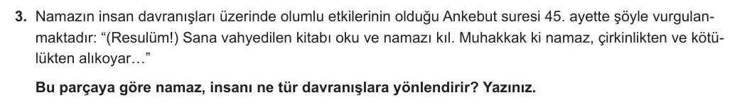 6. Sınıf Din Kültürü ve Ahlak Bilgisi 2023-2024 1. Dönem 2. Yazılı 2. Bölüm 3. Soru görseli