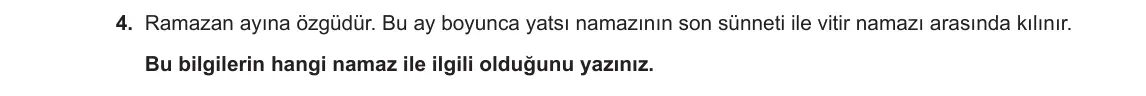 6. Sınıf Din Kültürü ve Ahlak Bilgisi 2023-2024 1. Dönem 2. Yazılı 2. Bölüm 4. Soru görseli