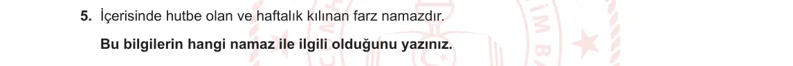 6. Sınıf Din Kültürü ve Ahlak Bilgisi 2023-2024 1. Dönem 2. Yazılı 2. Bölüm 5. Soru görseli
