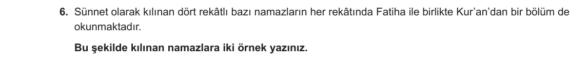 6. Sınıf Din Kültürü ve Ahlak Bilgisi 2023-2024 1. Dönem 2. Yazılı 2. Bölüm 6. Soru görseli