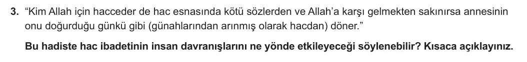 7. Sınıf Din Kültürü ve Ahlak Bilgisi 2023-2024 1. Dönem 2. Yazılı 1. Bölüm 3. Soru görseli