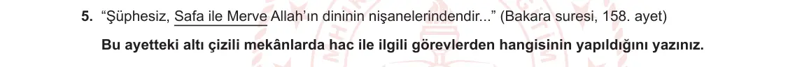 7. Sınıf Din Kültürü ve Ahlak Bilgisi 2023-2024 1. Dönem 2. Yazılı 1. Bölüm 5. Soru görseli