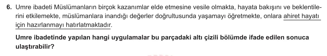 7. Sınıf Din Kültürü ve Ahlak Bilgisi 2023-2024 1. Dönem 2. Yazılı 2. Bölüm 6. Soru görseli
