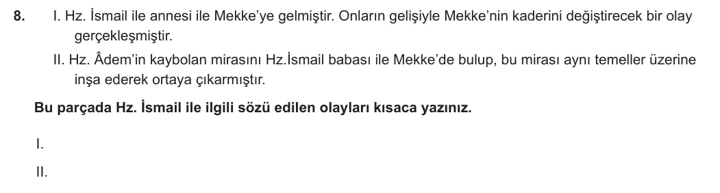 7. Sınıf Din Kültürü ve Ahlak Bilgisi 2023-2024 1. Dönem 2. Yazılı 2. Bölüm 8. Soru görseli