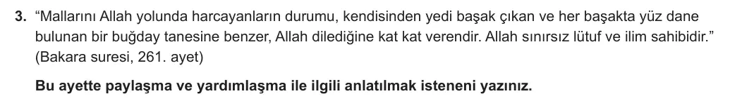8. Sınıf Din Kültürü ve Ahlak Bilgisi 2023-2024 1. Dönem 2. Yazılı 1. Bölüm 3. Soru görseli