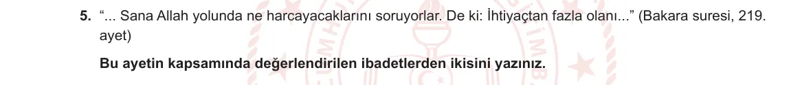 8. Sınıf Din Kültürü ve Ahlak Bilgisi 2023-2024 1. Dönem 2. Yazılı 1. Bölüm 5. Soru görseli