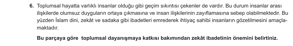 8. Sınıf Din Kültürü ve Ahlak Bilgisi 2023-2024 1. Dönem 2. Yazılı 1. Bölüm 6. Soru görseli