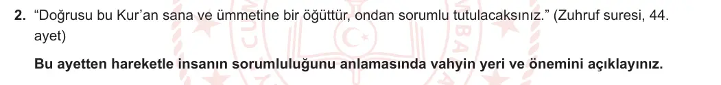 8. Sınıf Din Kültürü ve Ahlak Bilgisi 2023-2024 1. Dönem 2. Yazılı 2. Bölüm 2. Soru görseli
