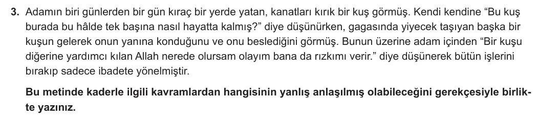 8. Sınıf Din Kültürü ve Ahlak Bilgisi 2023-2024 1. Dönem 2. Yazılı 2. Bölüm 3. Soru görseli