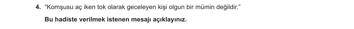 8. Sınıf Din Kültürü ve Ahlak Bilgisi 2023-2024 1. Dönem 2. Yazılı 2. Bölüm 4. Soru görseli