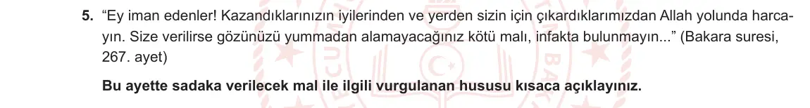 8. Sınıf Din Kültürü ve Ahlak Bilgisi 2023-2024 1. Dönem 2. Yazılı 2. Bölüm 5. Soru görseli