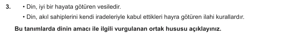 9. Sınıf Din Kültürü ve Ahlak Bilgisi 2023-2024 1. Dönem 2. Yazılı 1. Bölüm 3. Soru görseli