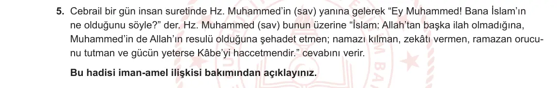 9. Sınıf Din Kültürü ve Ahlak Bilgisi 2023-2024 1. Dönem 2. Yazılı 1. Bölüm 5. Soru görseli