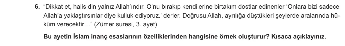 9. Sınıf Din Kültürü ve Ahlak Bilgisi 2023-2024 1. Dönem 2. Yazılı 1. Bölüm 6. Soru görseli