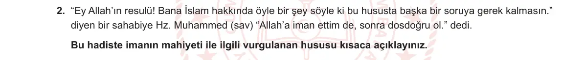 9. Sınıf Din Kültürü ve Ahlak Bilgisi 2023-2024 1. Dönem 2. Yazılı 2. Bölüm 2. Soru görseli