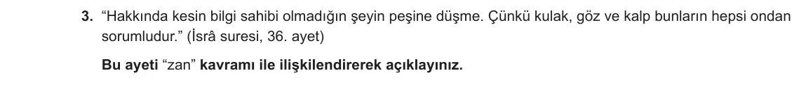 9. Sınıf Din Kültürü ve Ahlak Bilgisi 2023-2024 1. Dönem 2. Yazılı 2. Bölüm 3. Soru görseli