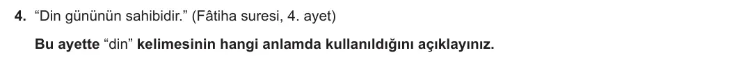 9. Sınıf Din Kültürü ve Ahlak Bilgisi 2023-2024 1. Dönem 2. Yazılı 2. Bölüm 4. Soru görseli