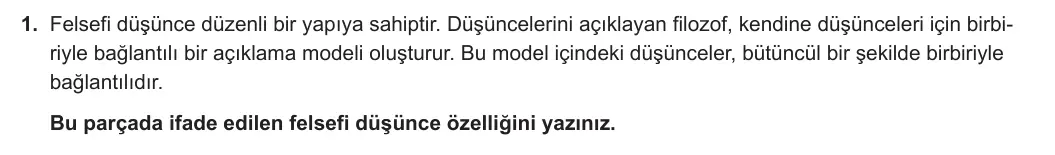10. Sınıf Felsefe 2023-2024 1. Dönem 2. Yazılı 1. Bölüm 1. Soru görseli