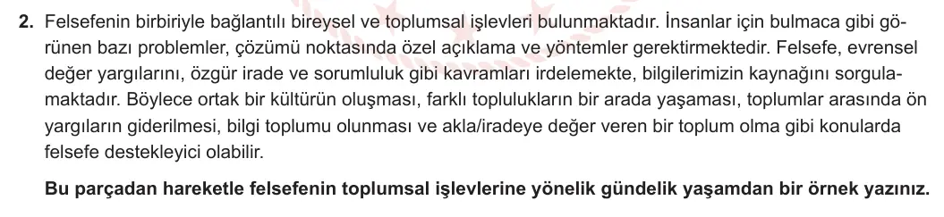 10. Sınıf Felsefe 2023-2024 1. Dönem 2. Yazılı 1. Bölüm 2. Soru görseli