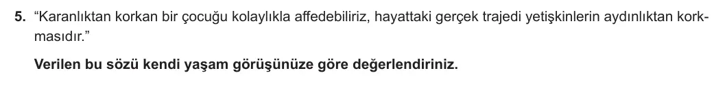 10. Sınıf Felsefe 2023-2024 1. Dönem 2. Yazılı 1. Bölüm 5. Soru görseli