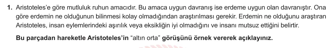 11. Sınıf Felsefe 2023-2024 1. Dönem 2. Yazılı 1. Bölüm 1. Soru görseli