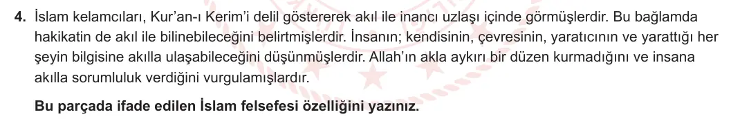 11. Sınıf Felsefe 2023-2024 1. Dönem 2. Yazılı 1. Bölüm 4. Soru görseli