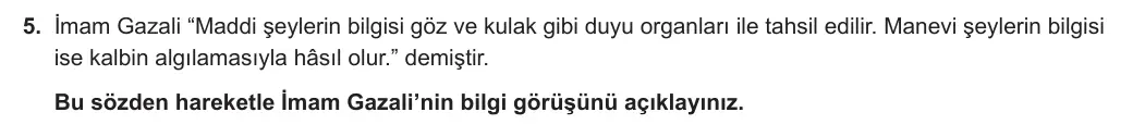 11. Sınıf Felsefe 2023-2024 1. Dönem 2. Yazılı 1. Bölüm 5. Soru görseli