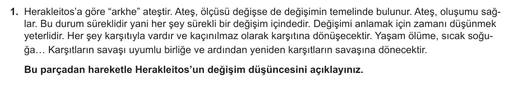 11. Sınıf Felsefe 2023-2024 1. Dönem 2. Yazılı 2. Bölüm 1. Soru görseli