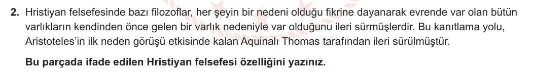 11. Sınıf Felsefe 2023-2024 1. Dönem 2. Yazılı 2. Bölüm 2. Soru görseli