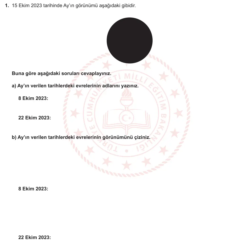 5. Sınıf Fen Bilimleri 2023-2024 1. Dönem 2. Yazılı 2. Bölüm 1. Soru görseli