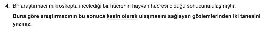 7. Sınıf Fen Bilimleri 2023-2024 1. Dönem 2. Yazılı 1. Bölüm 4. Soru görseli (1/2)