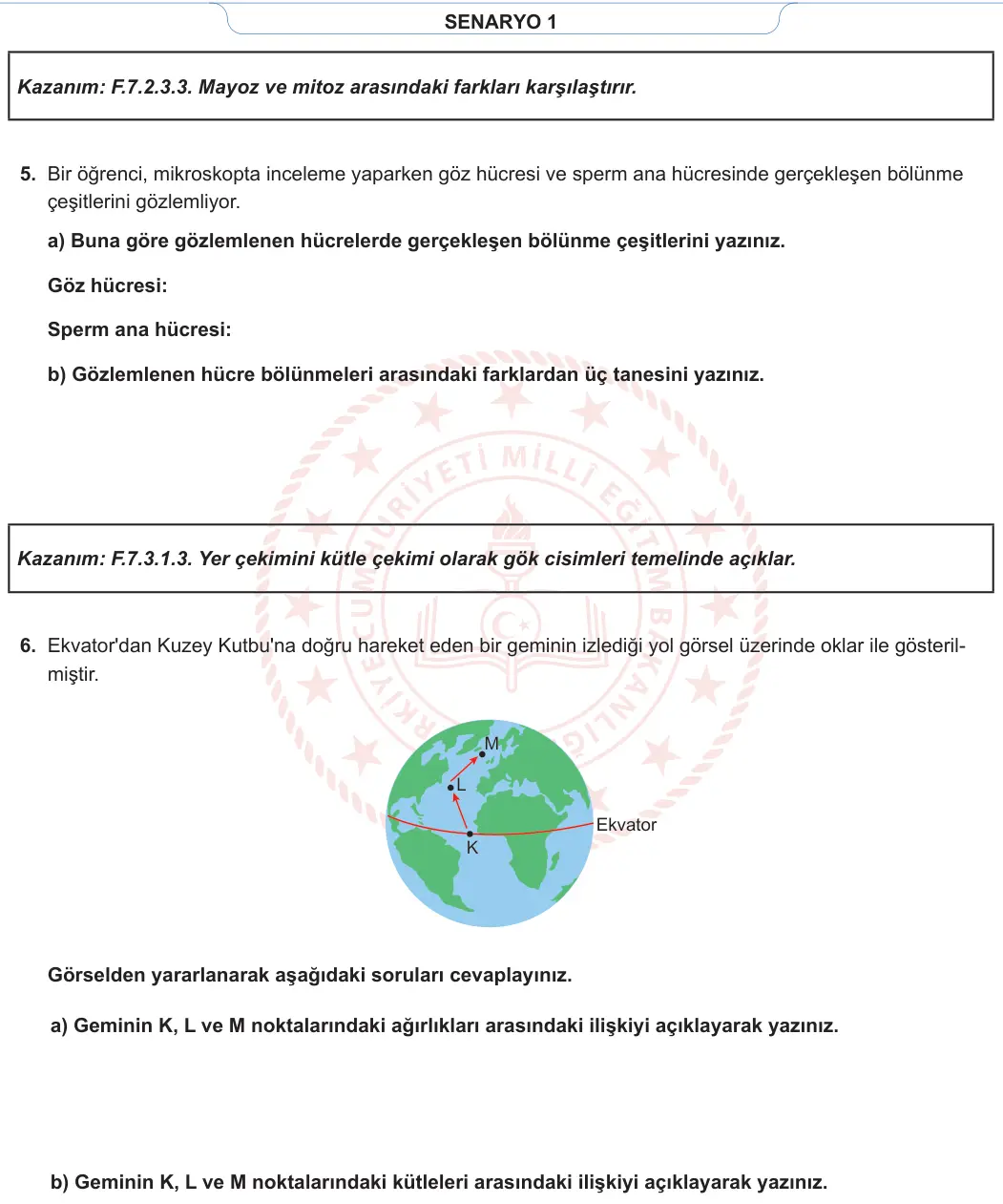 7. Sınıf Fen Bilimleri 2023-2024 1. Dönem 2. Yazılı 1. Bölüm 4. Soru görseli (2/2)