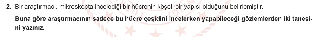 7. Sınıf Fen Bilimleri 2023-2024 1. Dönem 2. Yazılı 2. Bölüm 2. Soru görseli (1/2)