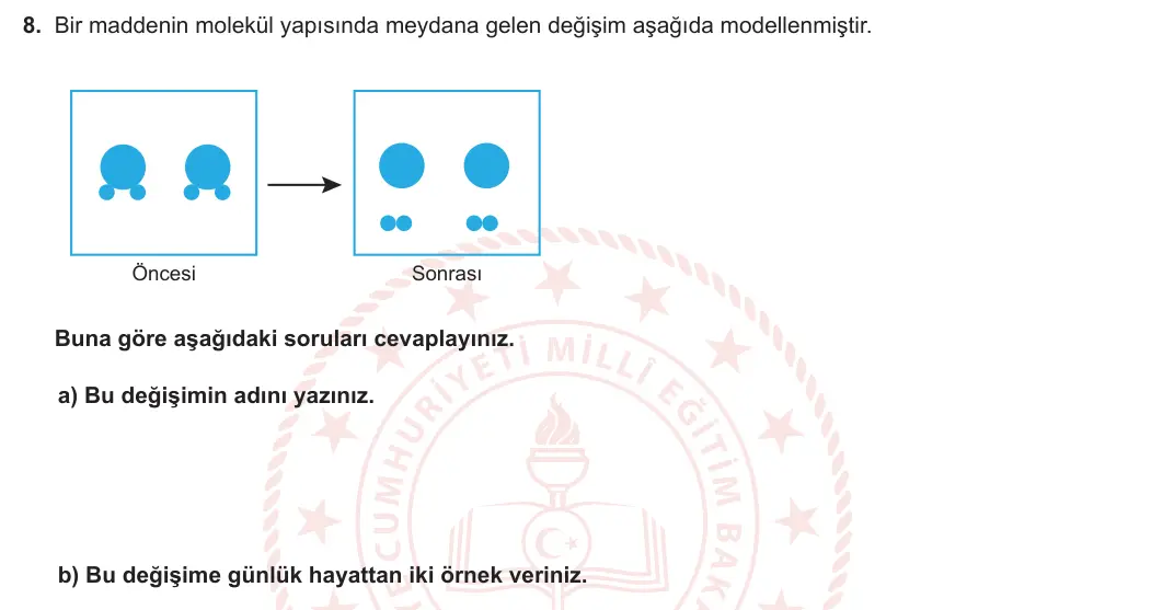 8. Sınıf Fen Bilimleri 2023-2024 1. Dönem 2. Yazılı 1. Bölüm 8. Soru görseli (1/2)