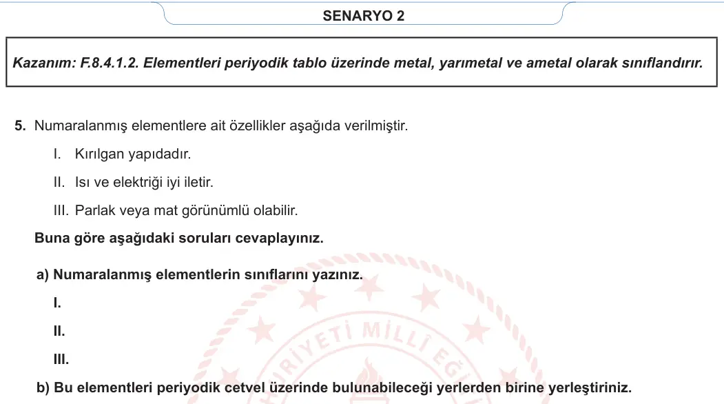 8. Sınıf Fen Bilimleri 2023-2024 1. Dönem 2. Yazılı 2. Bölüm 4. Soru görseli (2/2)
