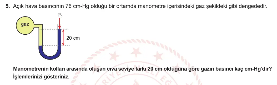 10. Sınıf Fizik 2023-2024 1. Dönem 2. Yazılı 1. Bölüm 5. Soru görseli