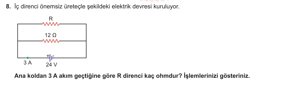 10. Sınıf Fizik 2023-2024 1. Dönem 2. Yazılı 1. Bölüm 8. Soru görseli